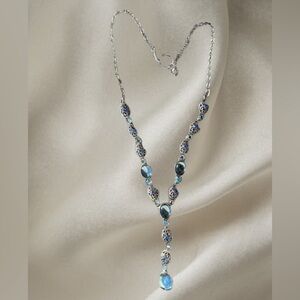 Vintage 1980s Signed AVON "Midnight Blue" Filigree Y-Drop Necklace - Rare Find